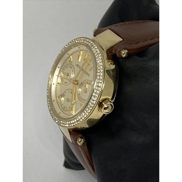 Michael Kors MK6351 Women's Brown Leather Analog Gold Dial Quartz Watch WO659 - Picture 4 of 12